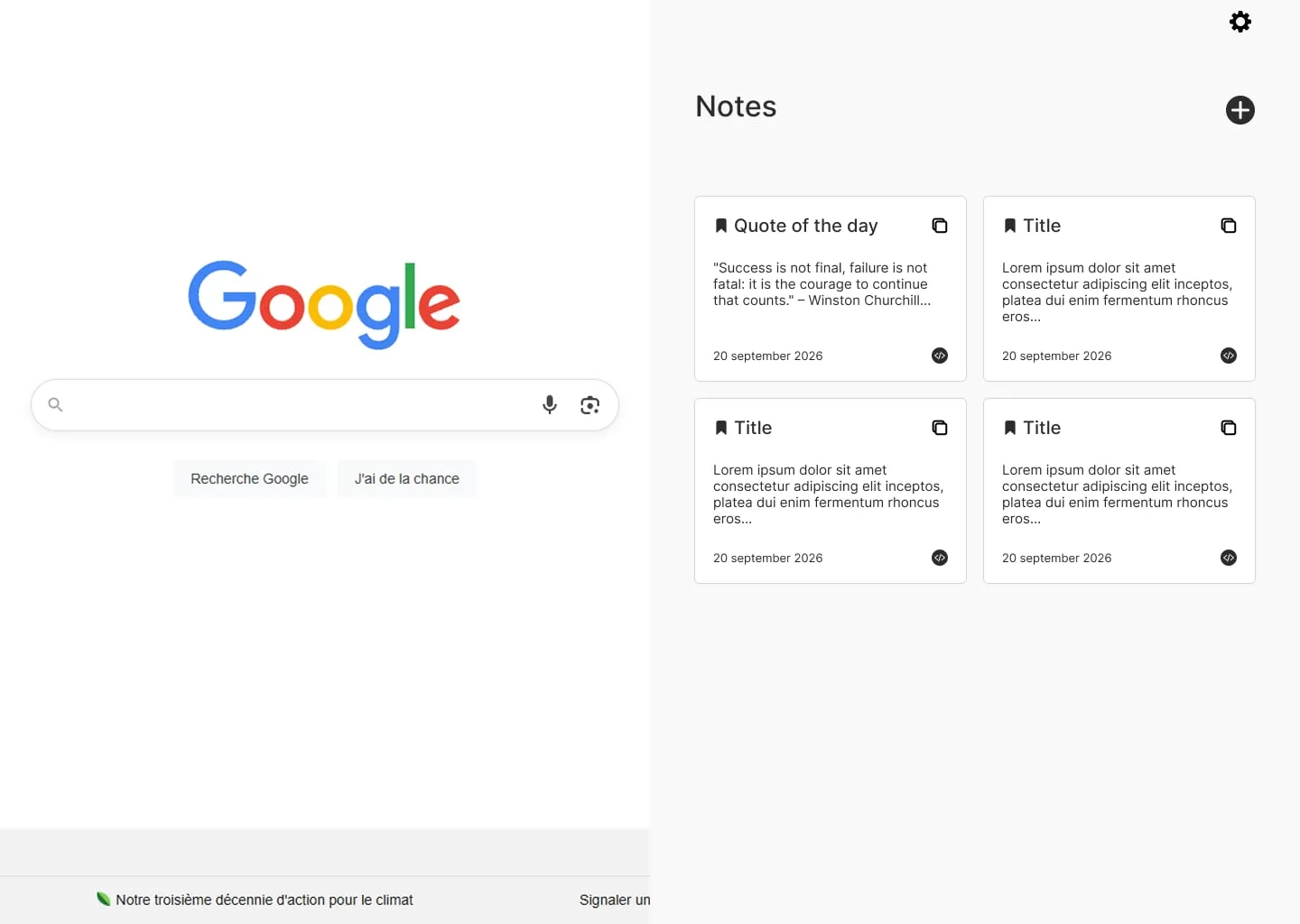 Extension Chrome : nouvel onglet avec recherche Google et bloc-notes
