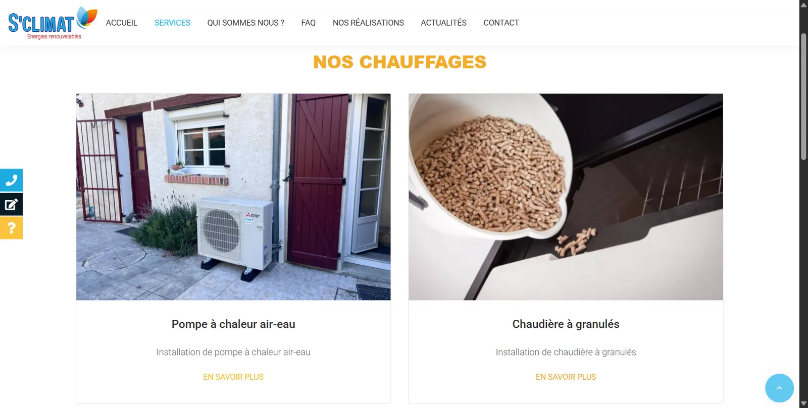 Page services : pompe à chaleur air-eau et chaudière à granulés