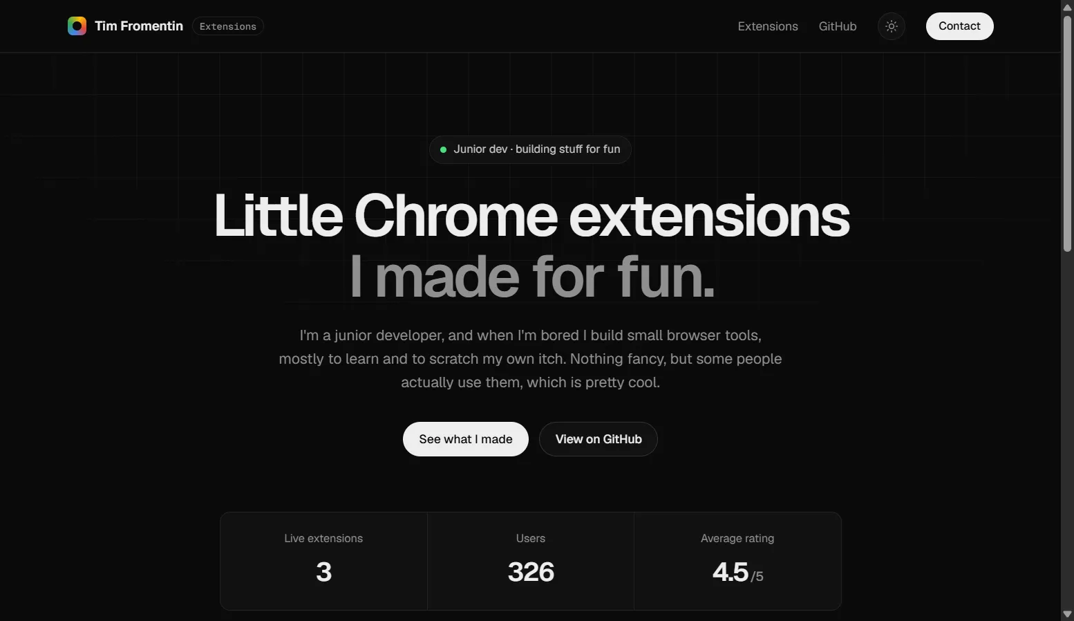 Capture du projet Chrome Extensions & Developer Tools