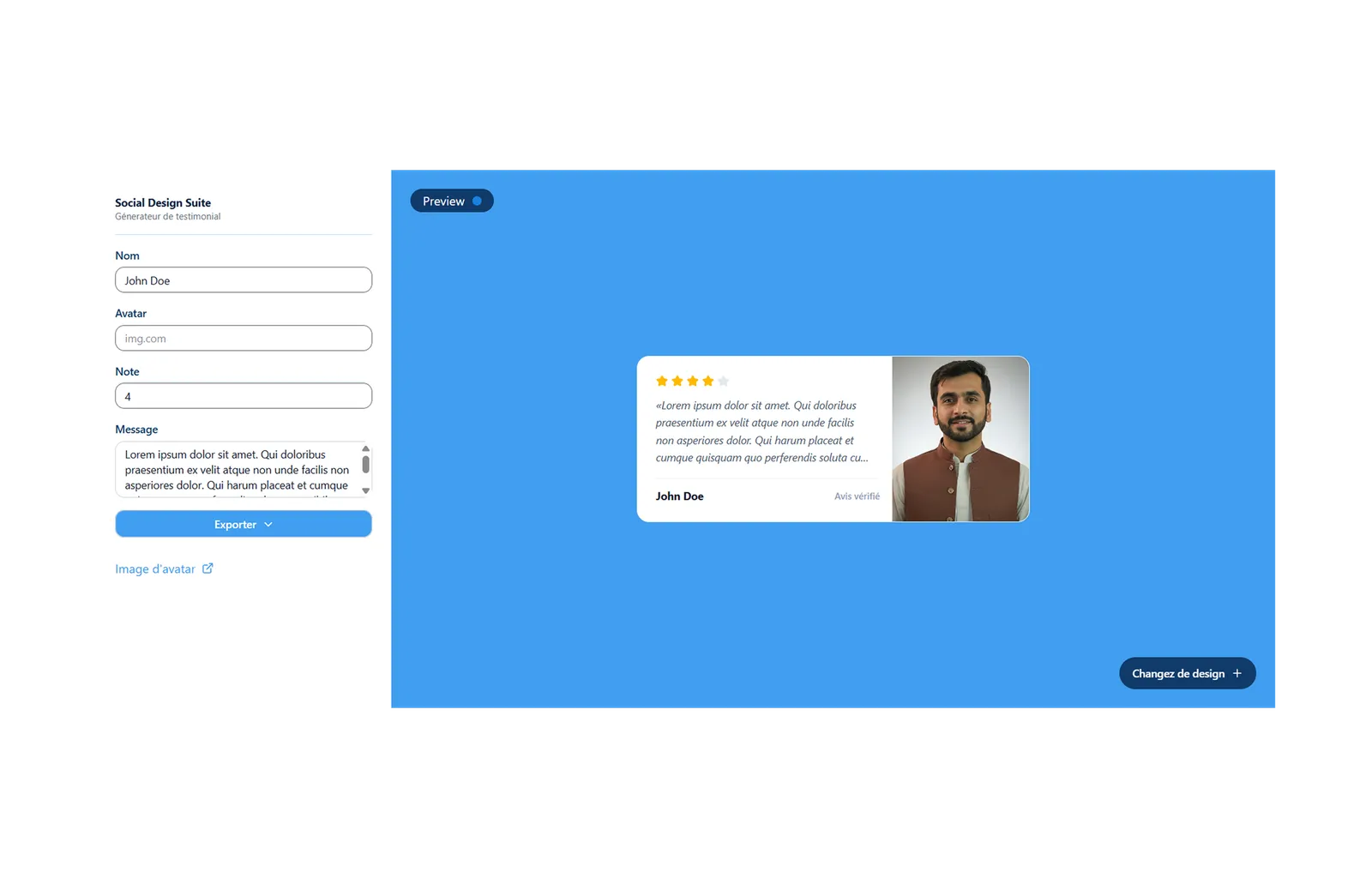 Capture du projet Testimonial Generator